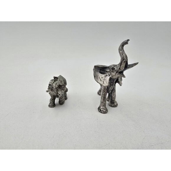 Set Of 2 Pewter Elephant Figurines Trunk Up Miniature 2" - Picture 3 of 8
